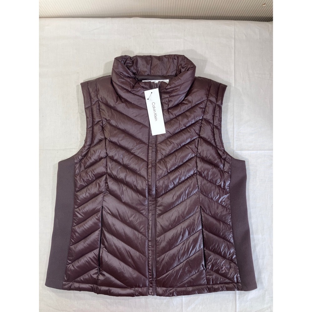 Calvin Klein Mens Rich Brown Chevron Quilted Puffer Vest L NEW 445018X-201-2IN‎